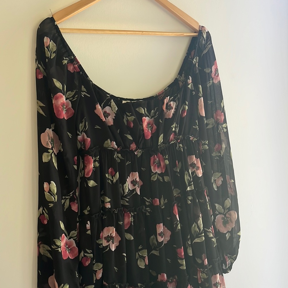 Nordstrom Floral Babydoll Sheer Mini Dress